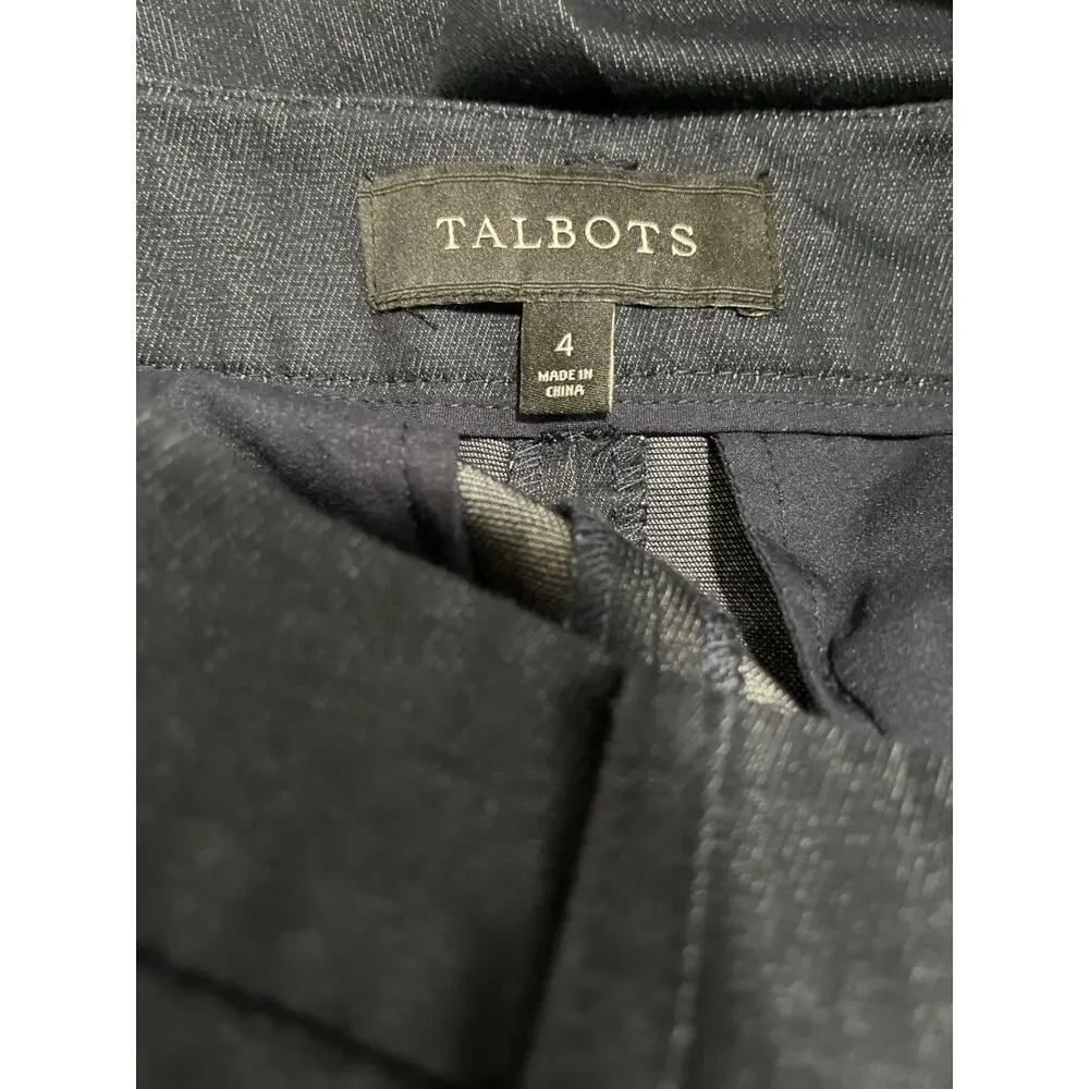 Talbots Womens Dark Blue Lace Up Cuff Detail Career Pants Size 4